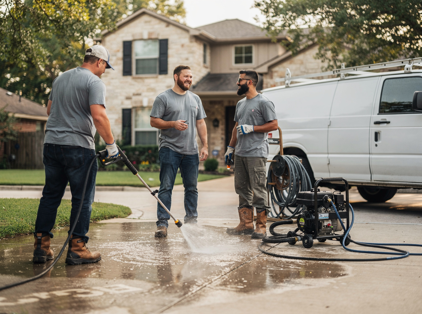 The Pressure Washing Service team at work in Houston